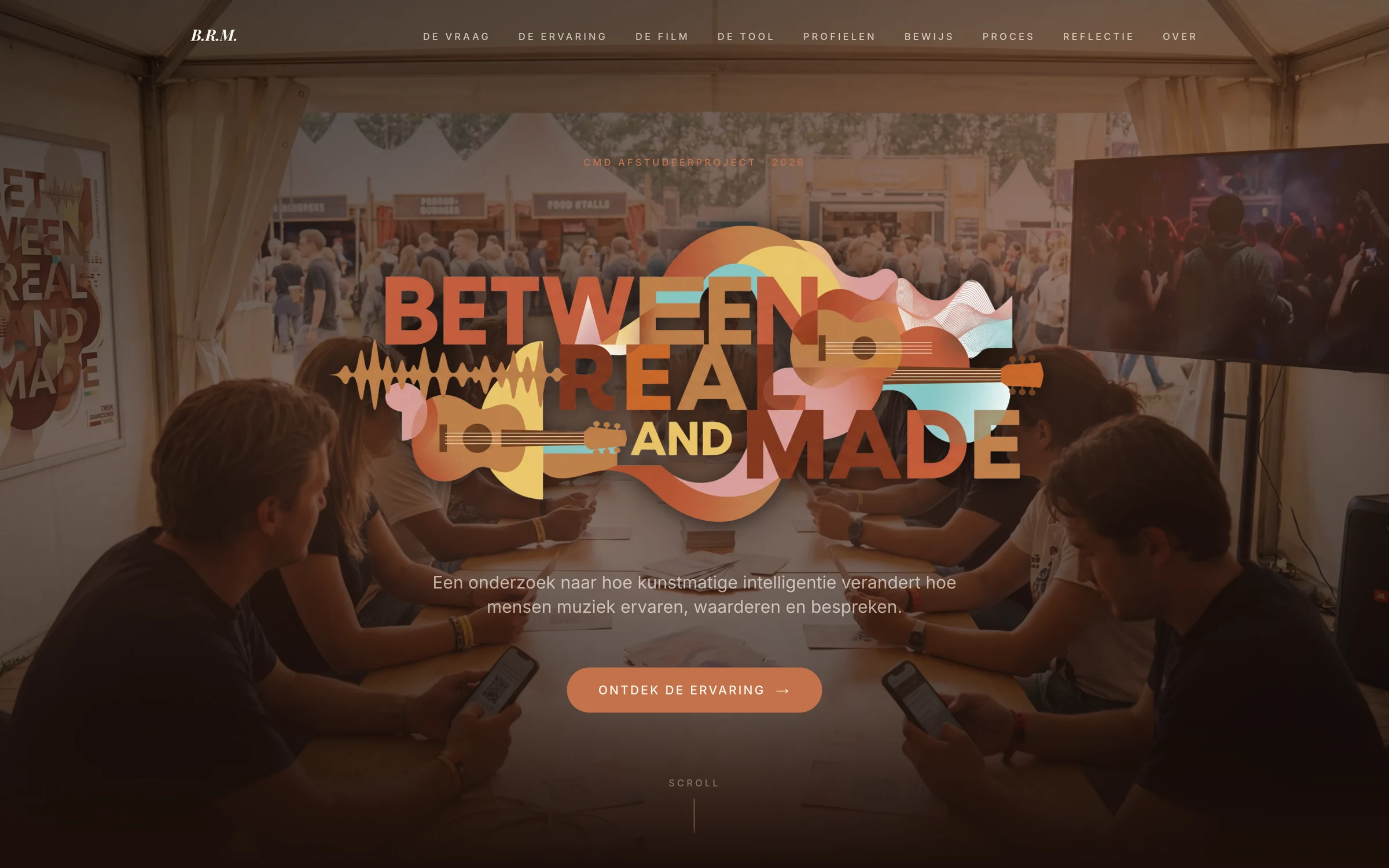 Homepage of betweenrealandmade.nl, the site built to host the experience.
