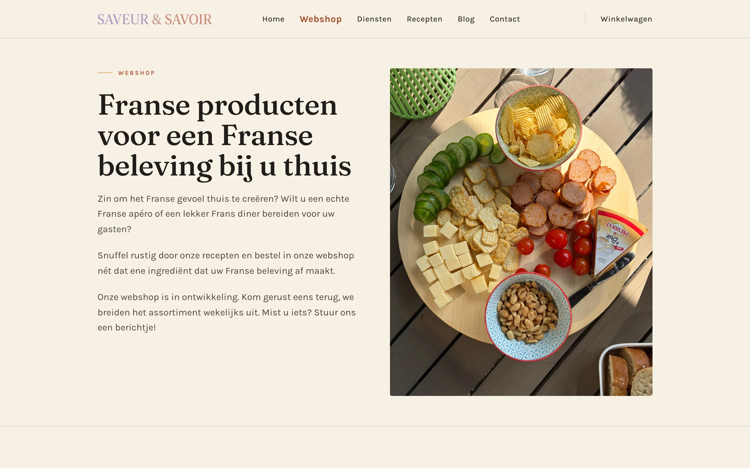 Shop page of Saveur & Savoir, the French product range listed with prices.