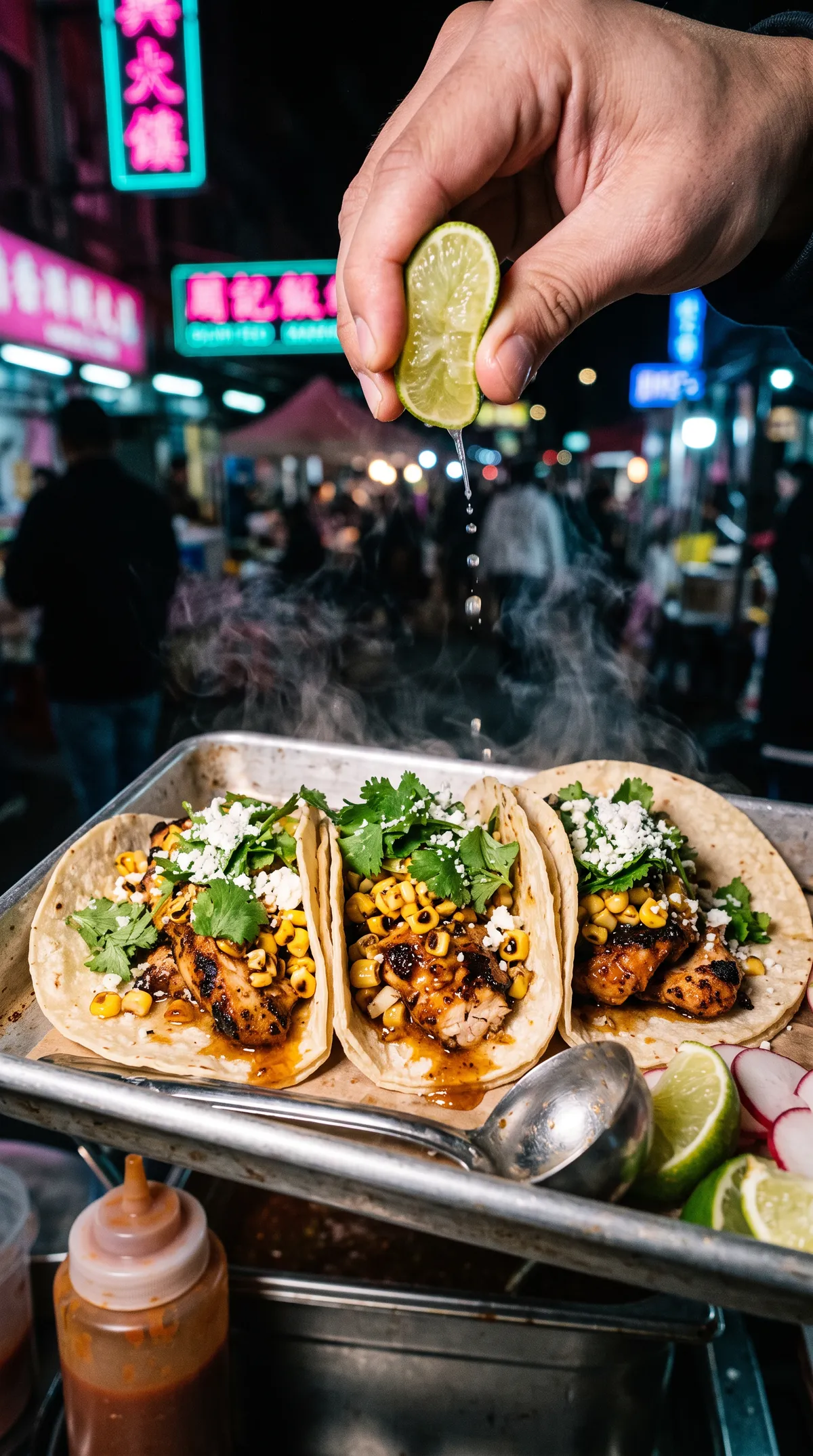 Charred corn tacos and lime