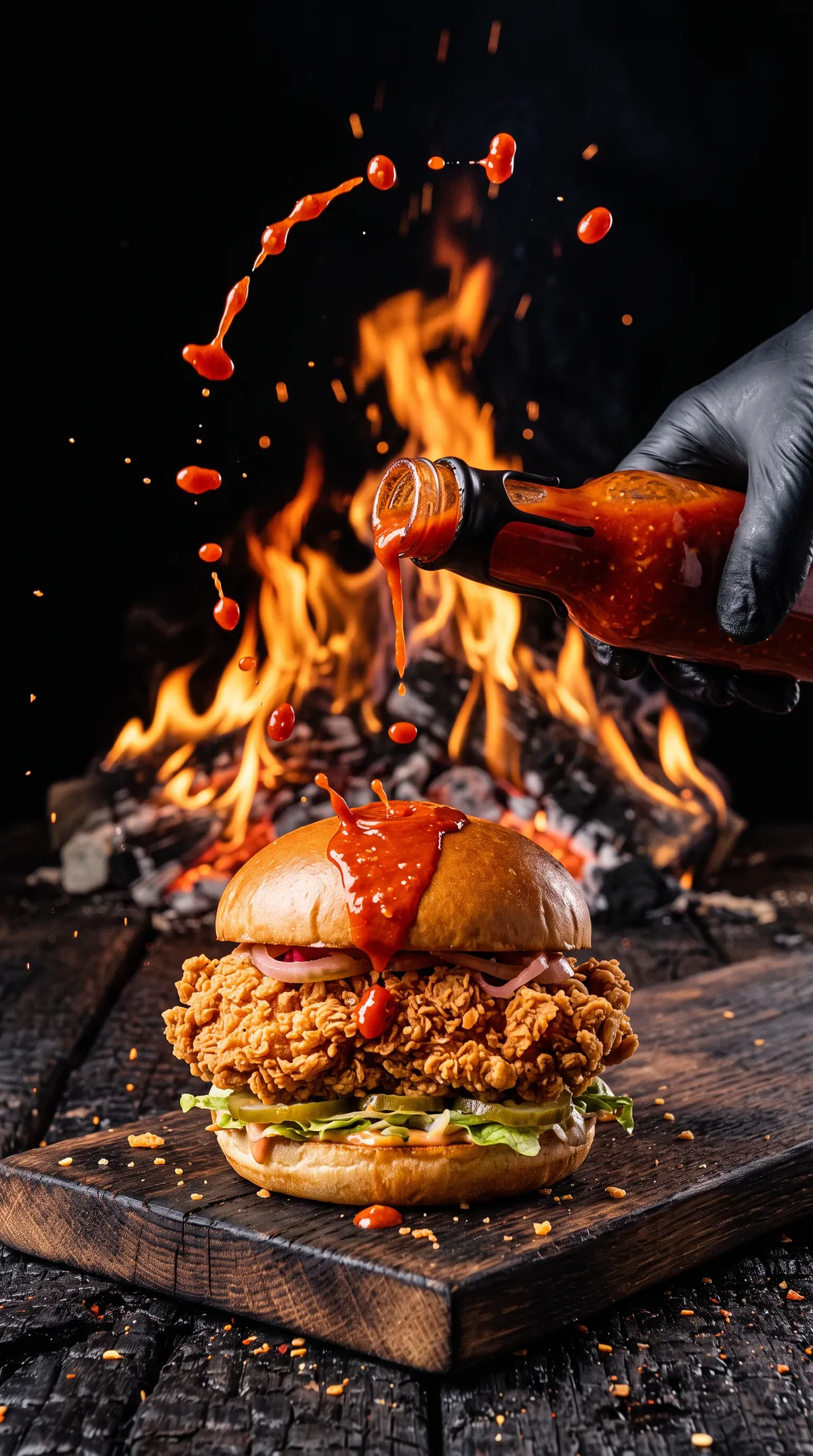 On a fried chicken burger