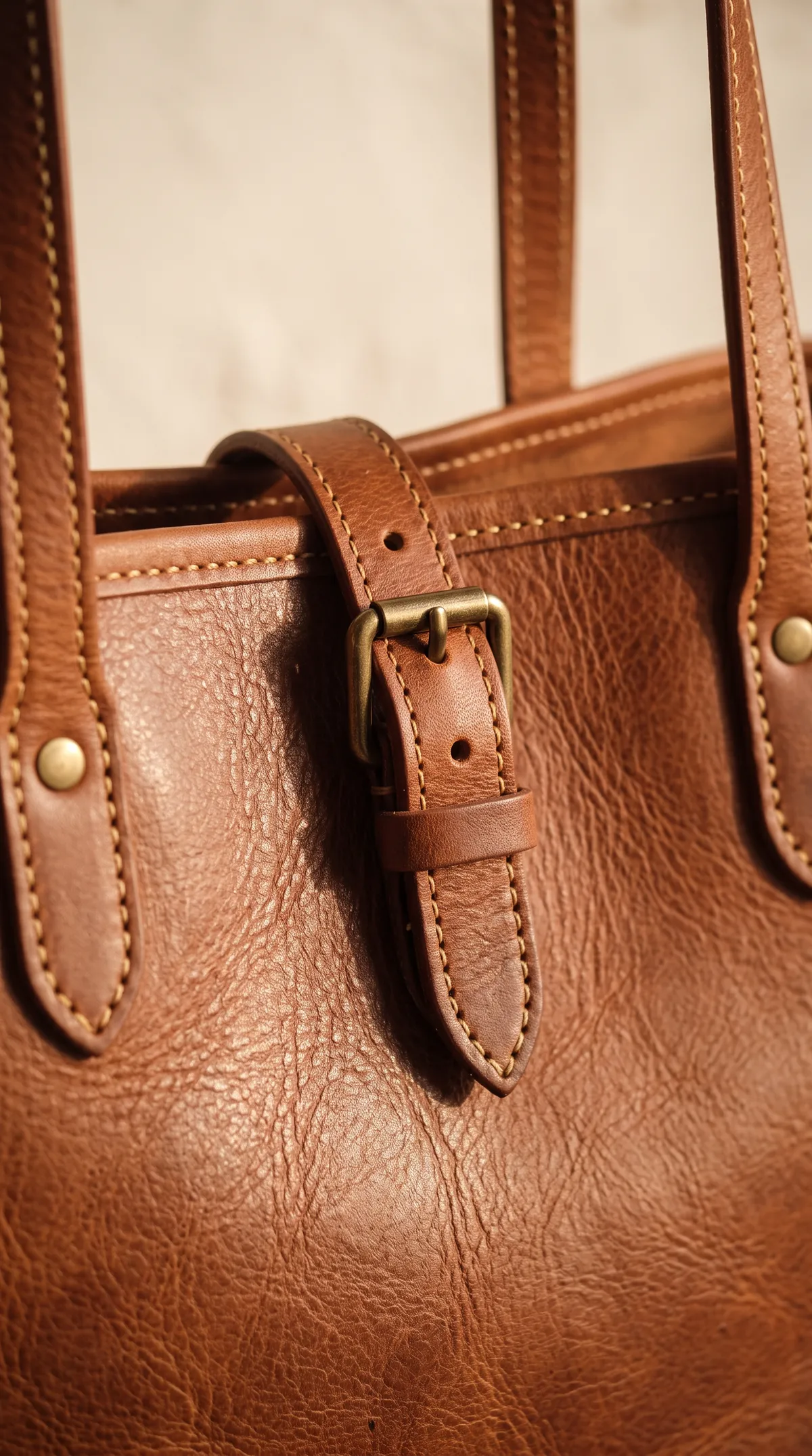 Buckle and hand stitching