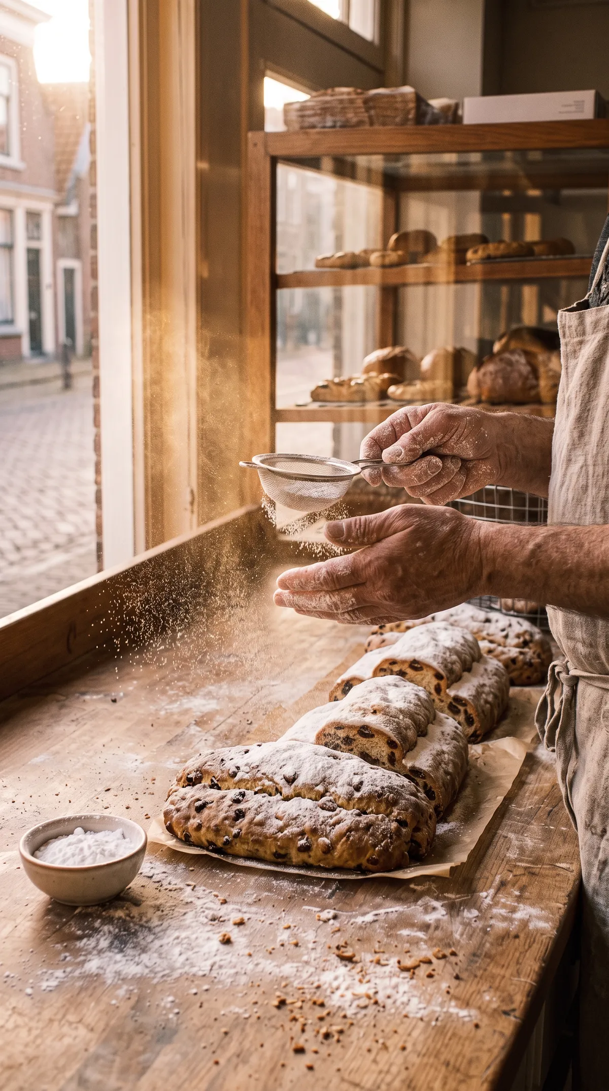 Powdered sugar over the stollen