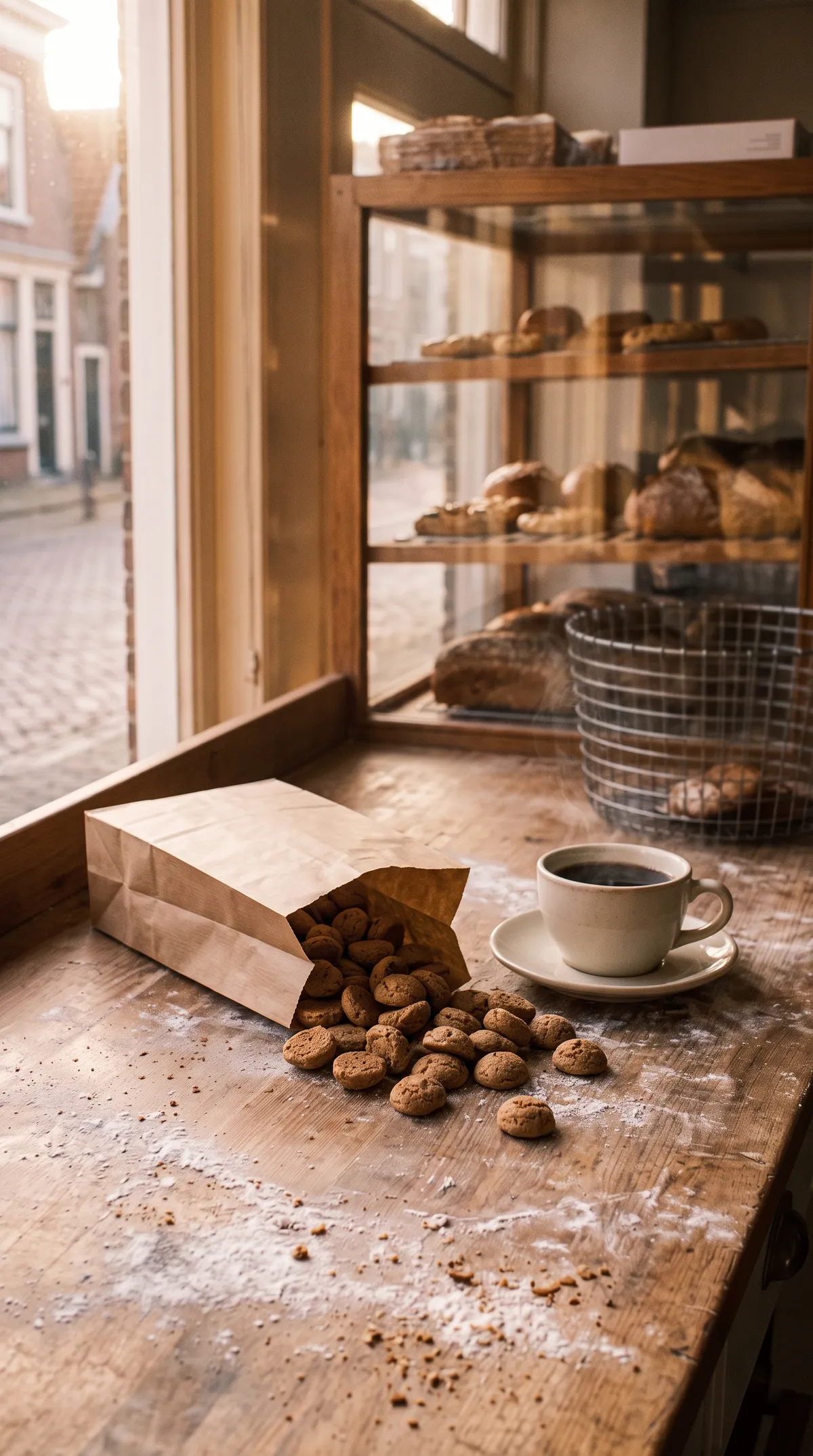 A bag of pepernoten and a coffee
