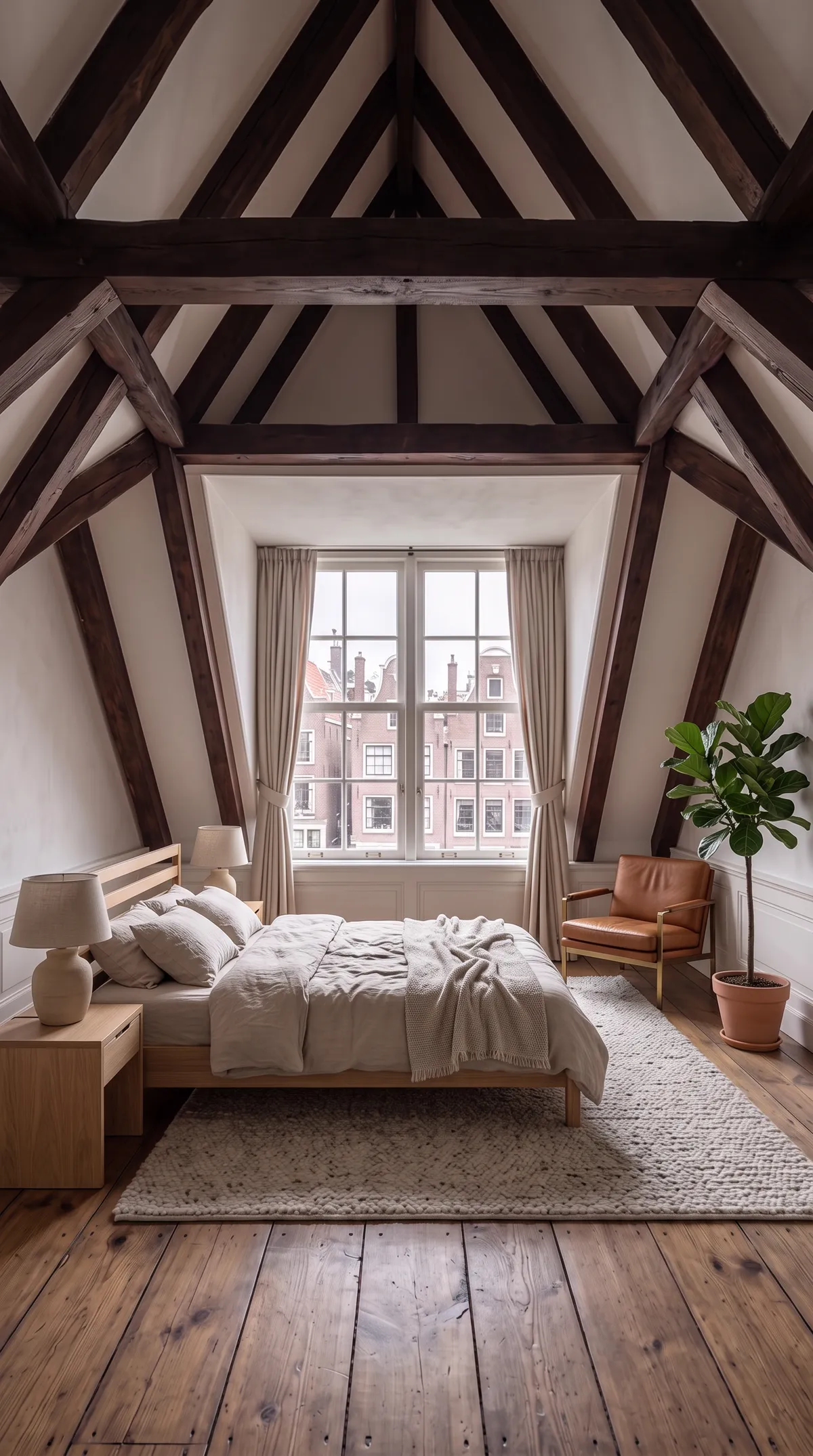 Attic bedroom, virtually staged