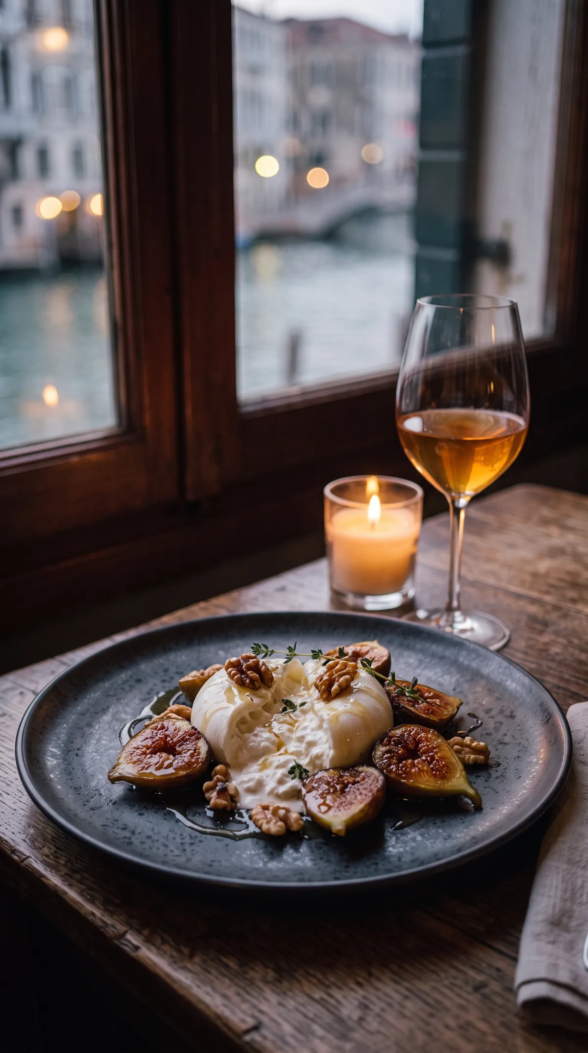 Burrata, roasted figs and walnuts