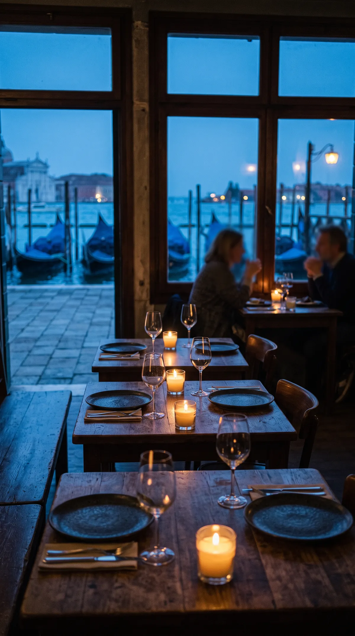 The dining room at blue hour