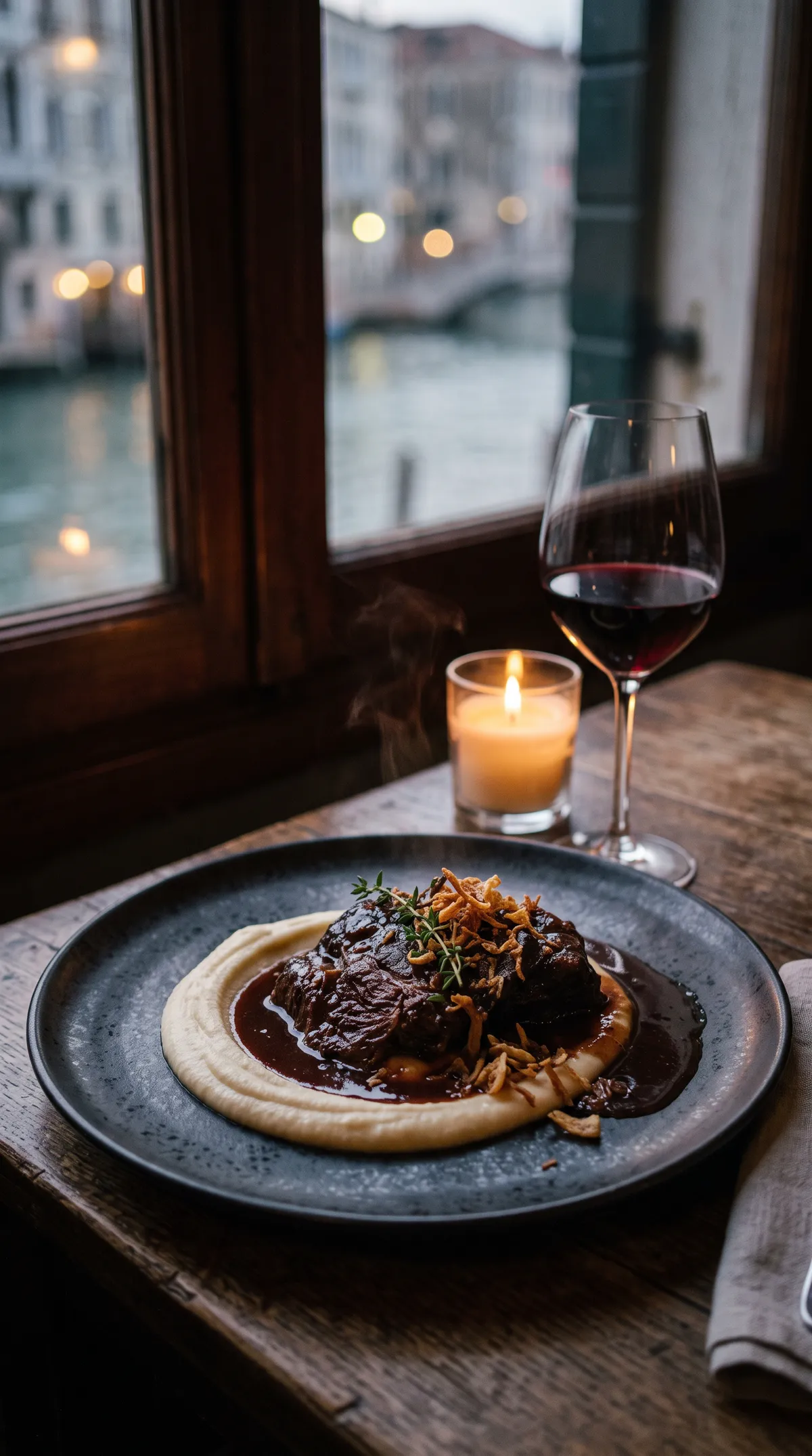 Slow-braised beef cheek, celeriac and red wine jus