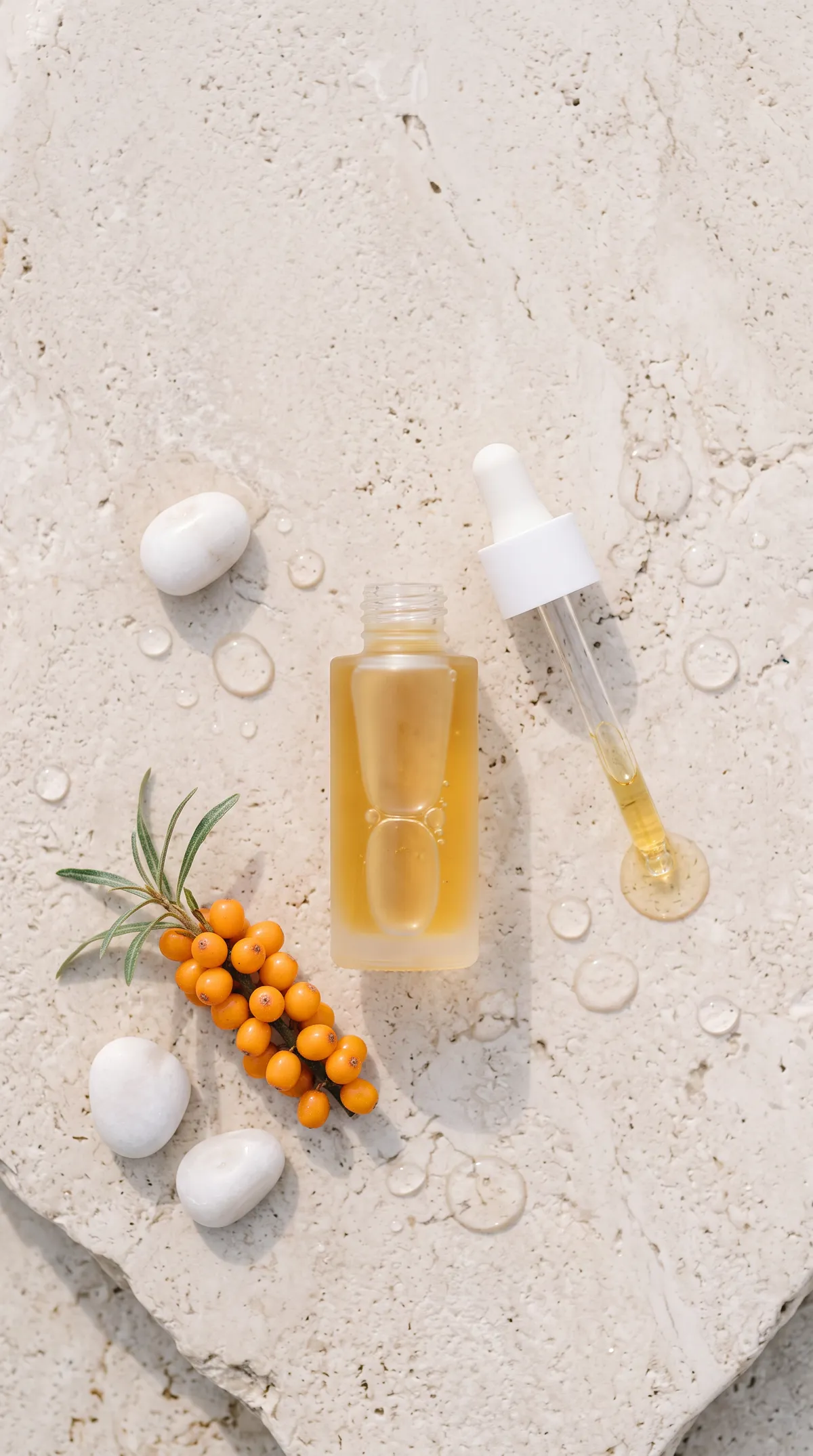 Flat lay with sea buckthorn